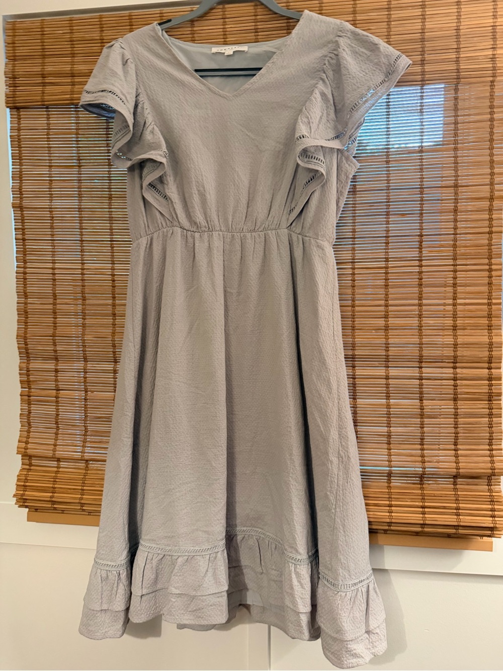 DownEast Cotton Grey Flutter Sleeve V-Neck Midi Dress L